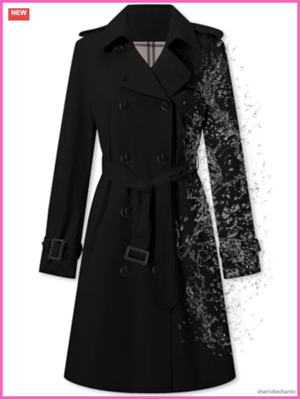 Double Breasted Waterproof Trench Coat with Belt
